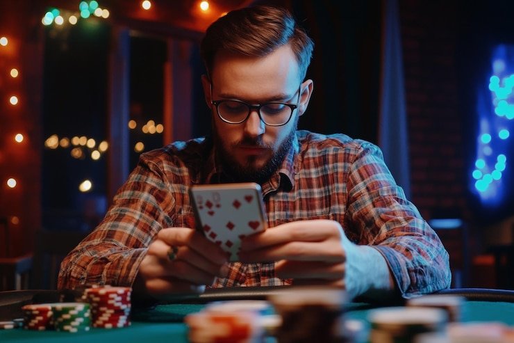 Antarmuka kasino langsung komandan88 di aplikasi mobile dengan dealer dan tabel blackjack